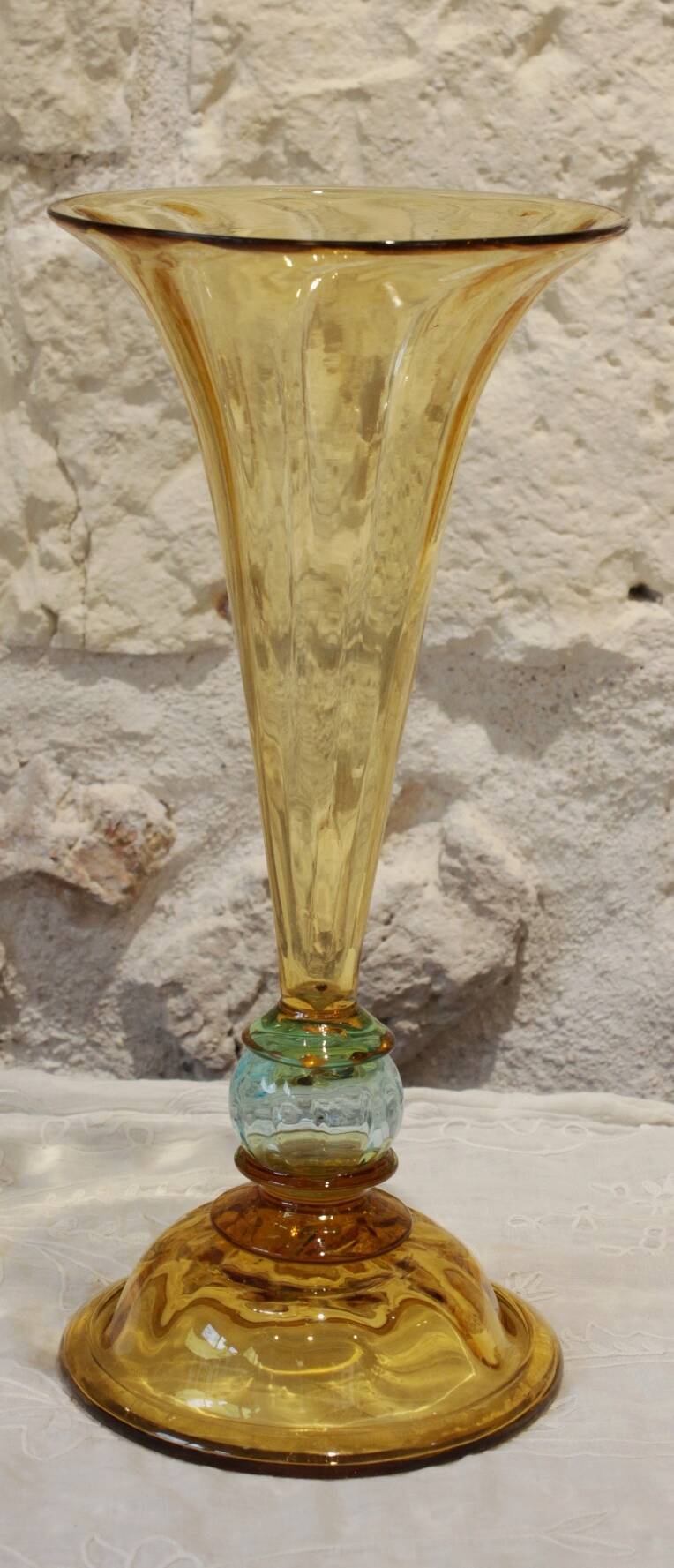 Vase from the Portieux crystal factory in yellow and blue glass