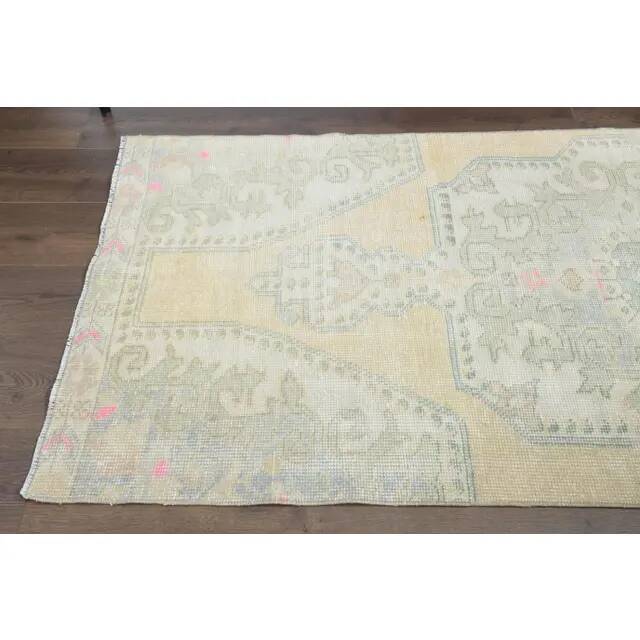 Vintage Turkish Oushak Handmade Wool Cotton Orange Runner Rug 95x224