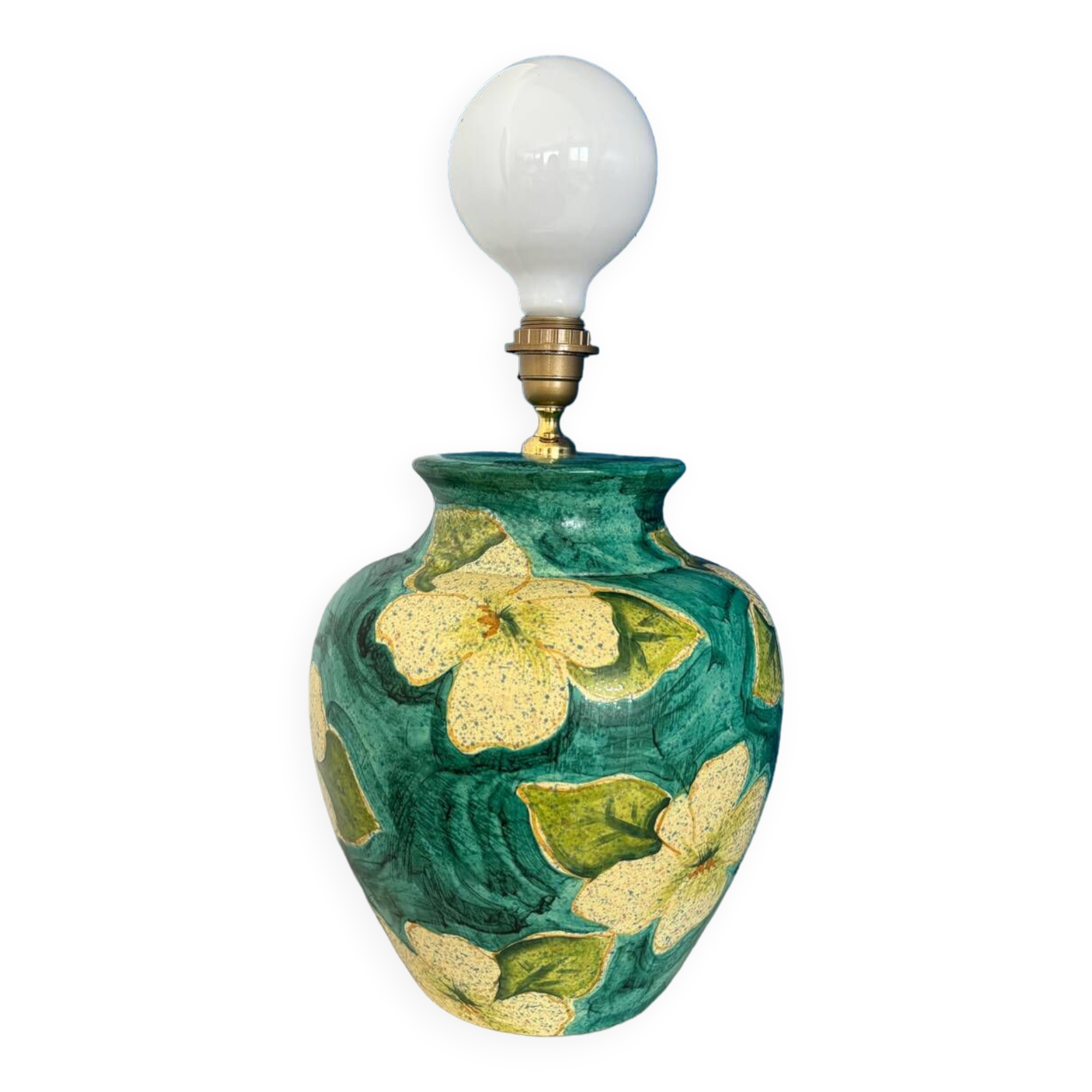 Ceramic lamp base made in Italy yellow and green flower