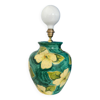 Pied de lampe ceramique made in Italy fleur jaune et vert