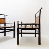 Pair of "meditation" chairs in lacquered wood and rattan - Japan, early 20th century