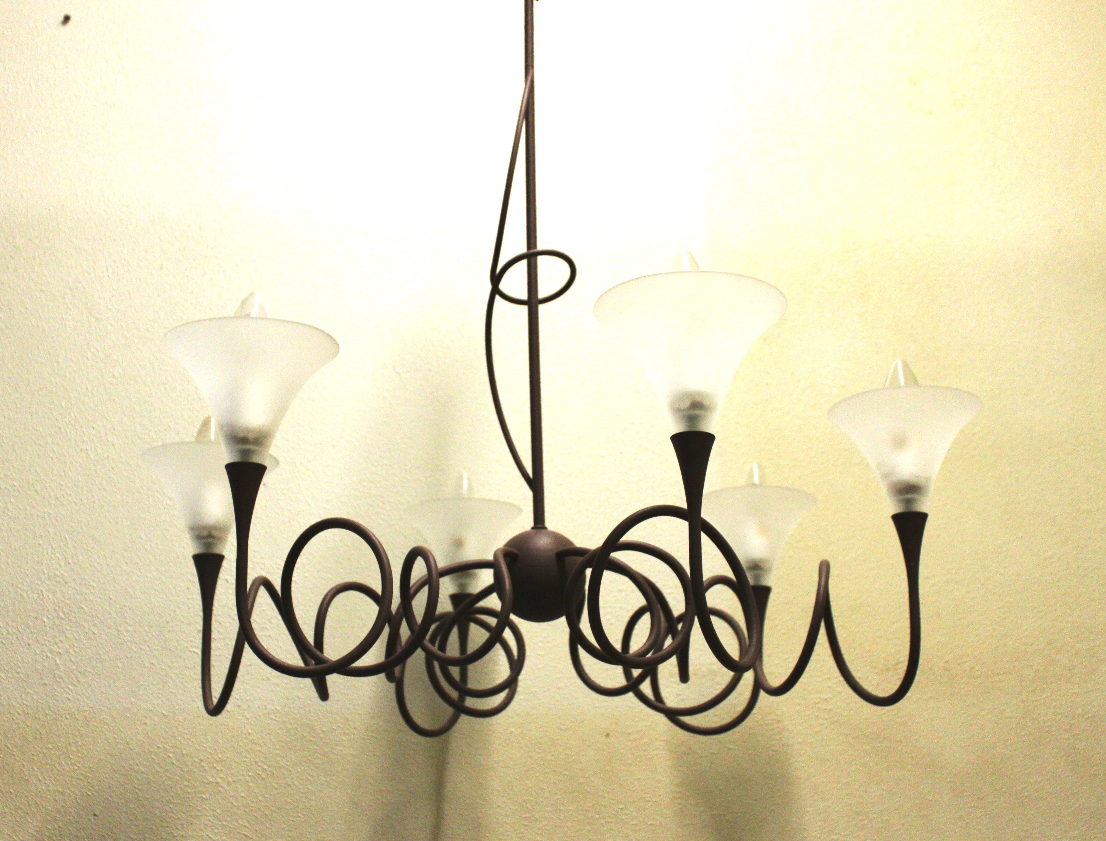 Modern metal chandelier, 6 lights.