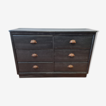 Meuble commode 6 tiroirs en chêne patiné noir