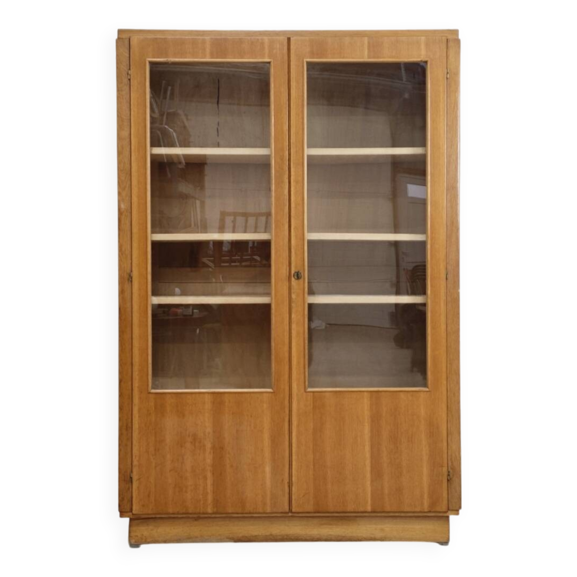 Oak glass-fronted school cabinet 1960