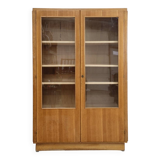 Oak glass-fronted school cabinet 1960