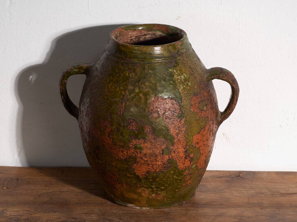 Ancient pot with two handles in glazed ceramic – Central Europe, around 1920