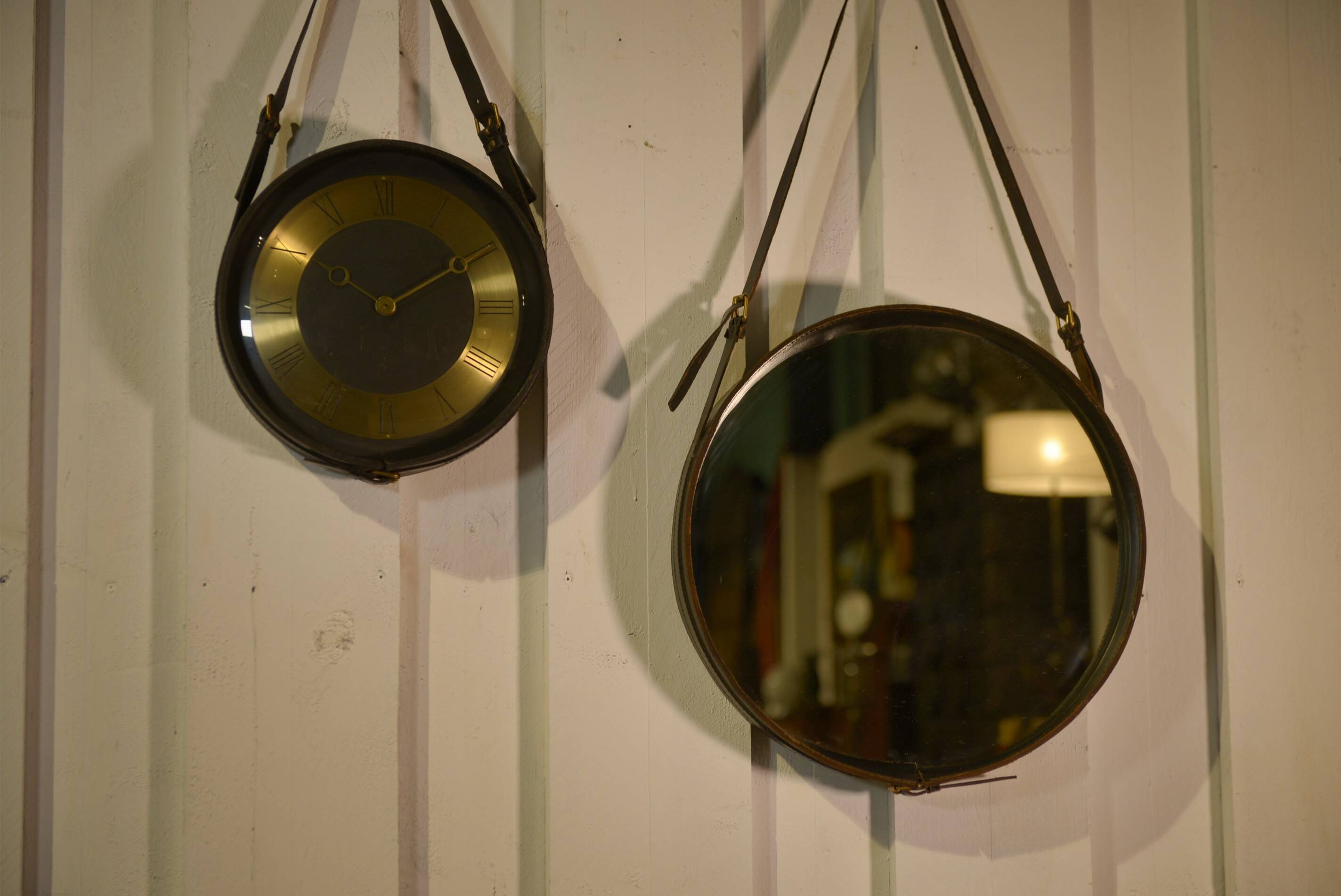 Black leather mirror by Jacques Adnet 1950s