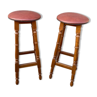 Pair of bar stools curved wood 1960