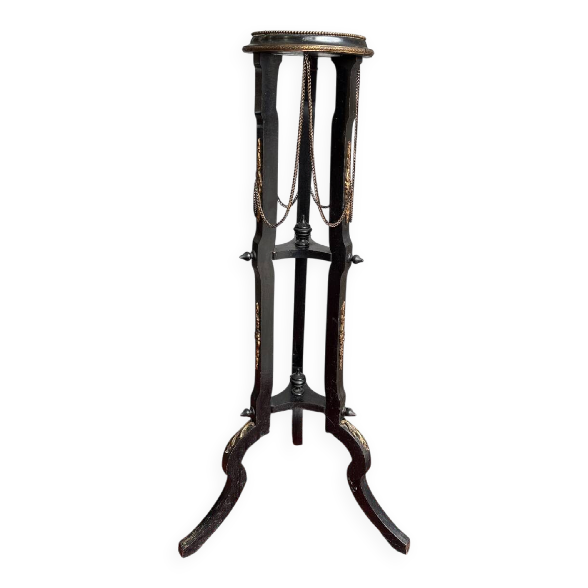 Napoleon III side table in blackened wood and bronze, decorated with chains, 19th century.