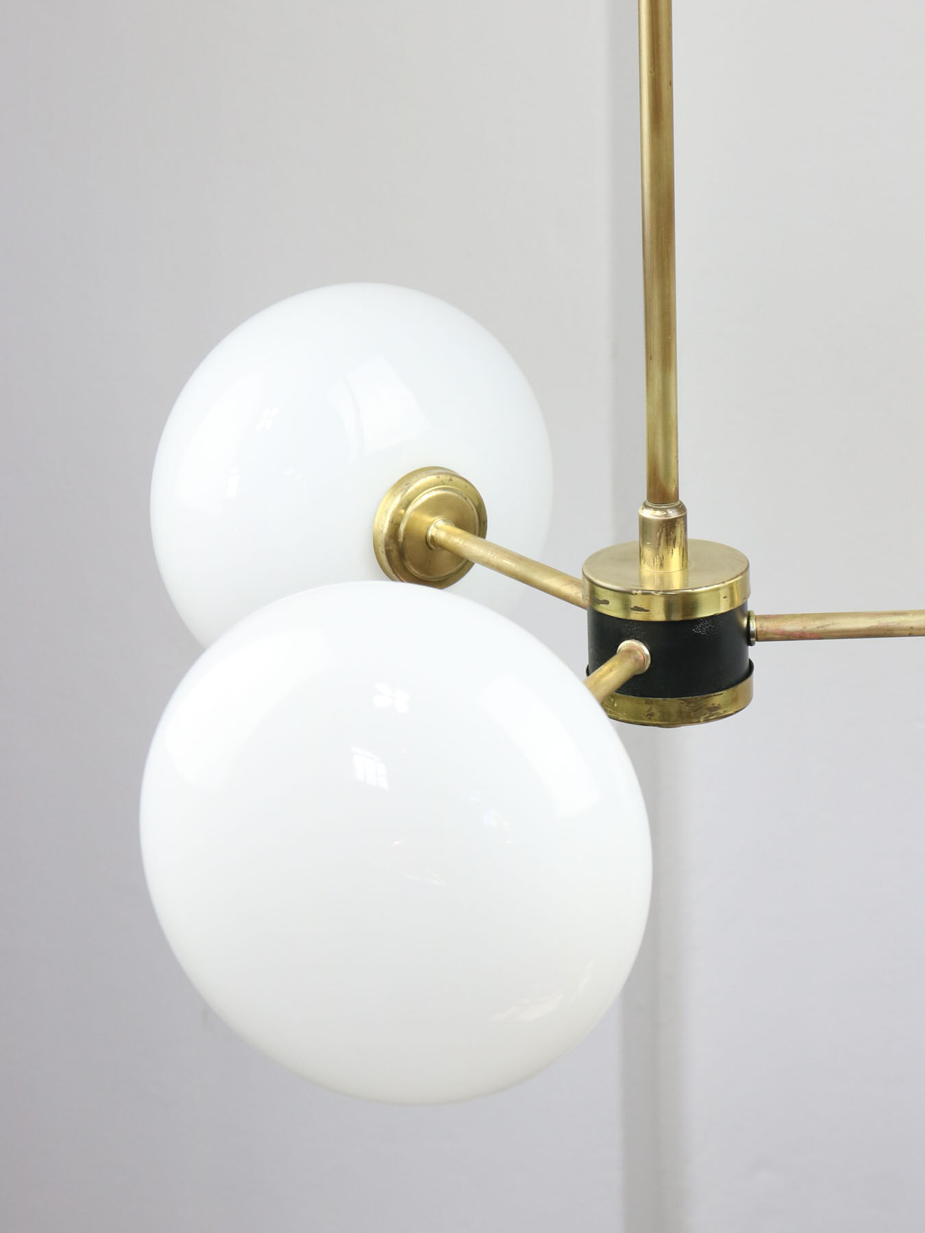 Mid-century brass and opaline glass chandelier