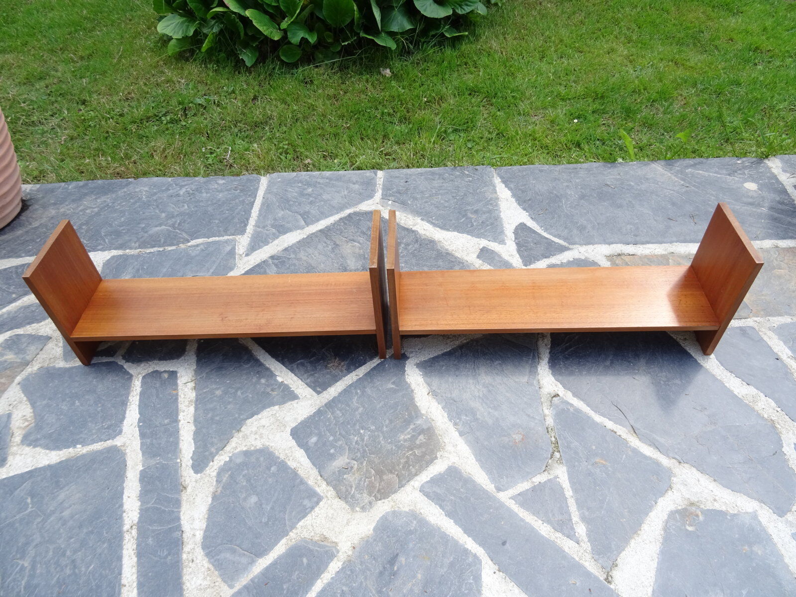 Pair of teak wall shelves