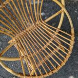 Fauteuil coquille en rotin vintage années  70 fabrication artisanale bohème