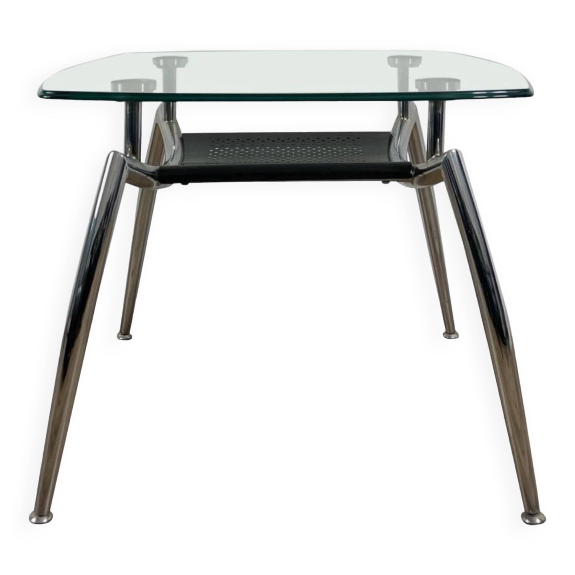Table basse moderne « Space Age » des années 1970 en chrome et en verre