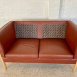 VINTAGE DANISH MID CENTURY DARK COGNAC LEATHER 2 SEATER STOUBY SOFA