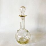 engraved glass wine carafe round stopper 50s