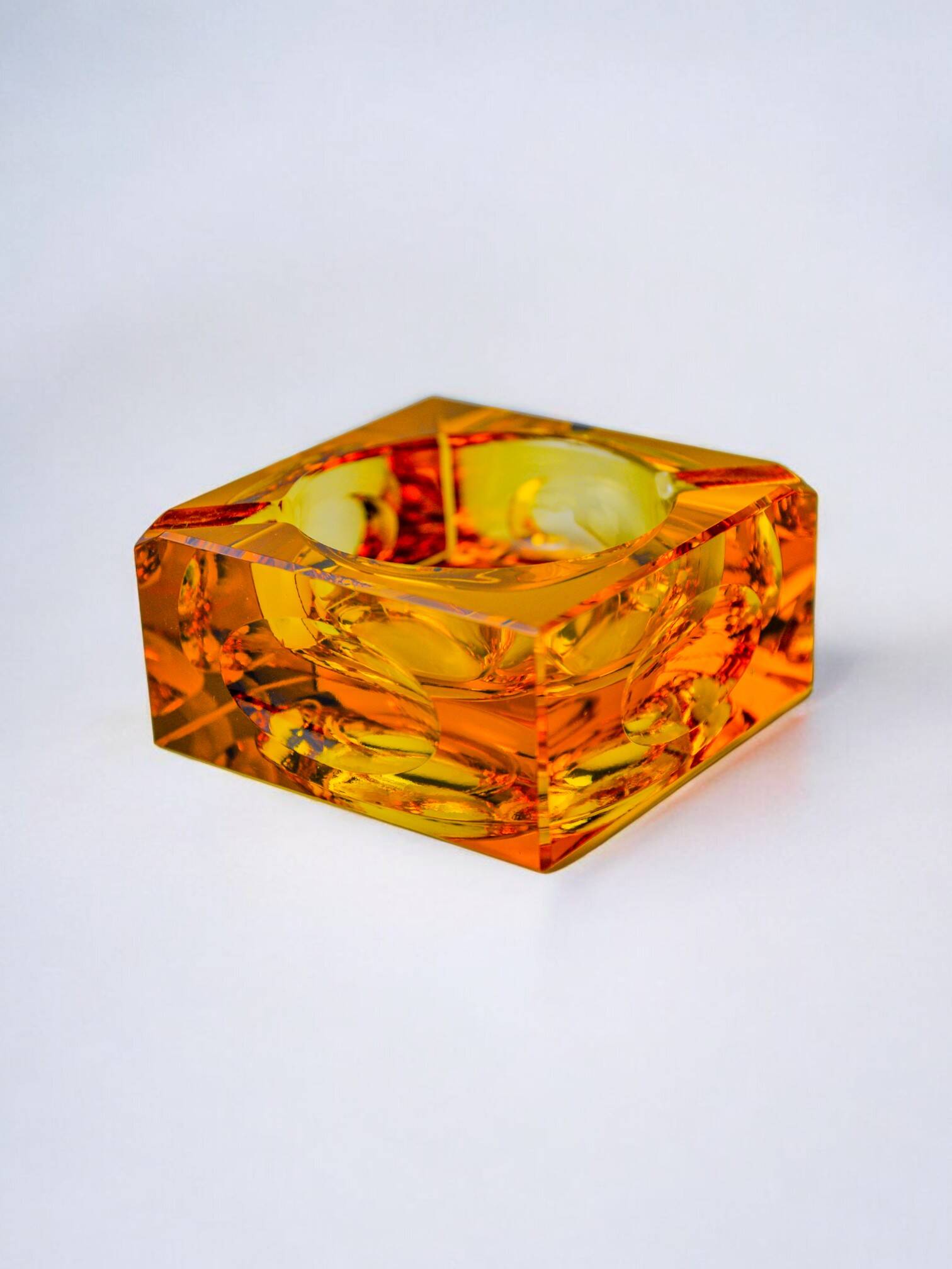 Cendrier glaçon orange par antonio imperatore, verre de murano, italie, 1970
