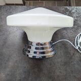 Ancien grand plafonnier skyscraper lampe à poser opaline Bahaus Art déco 1930 Ø 31 cm