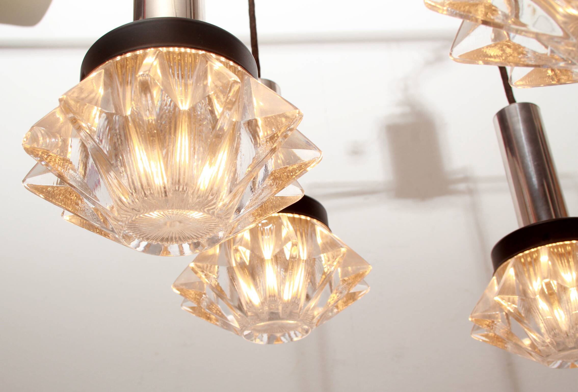 1970s pendant cascade lamp in chrome and glass