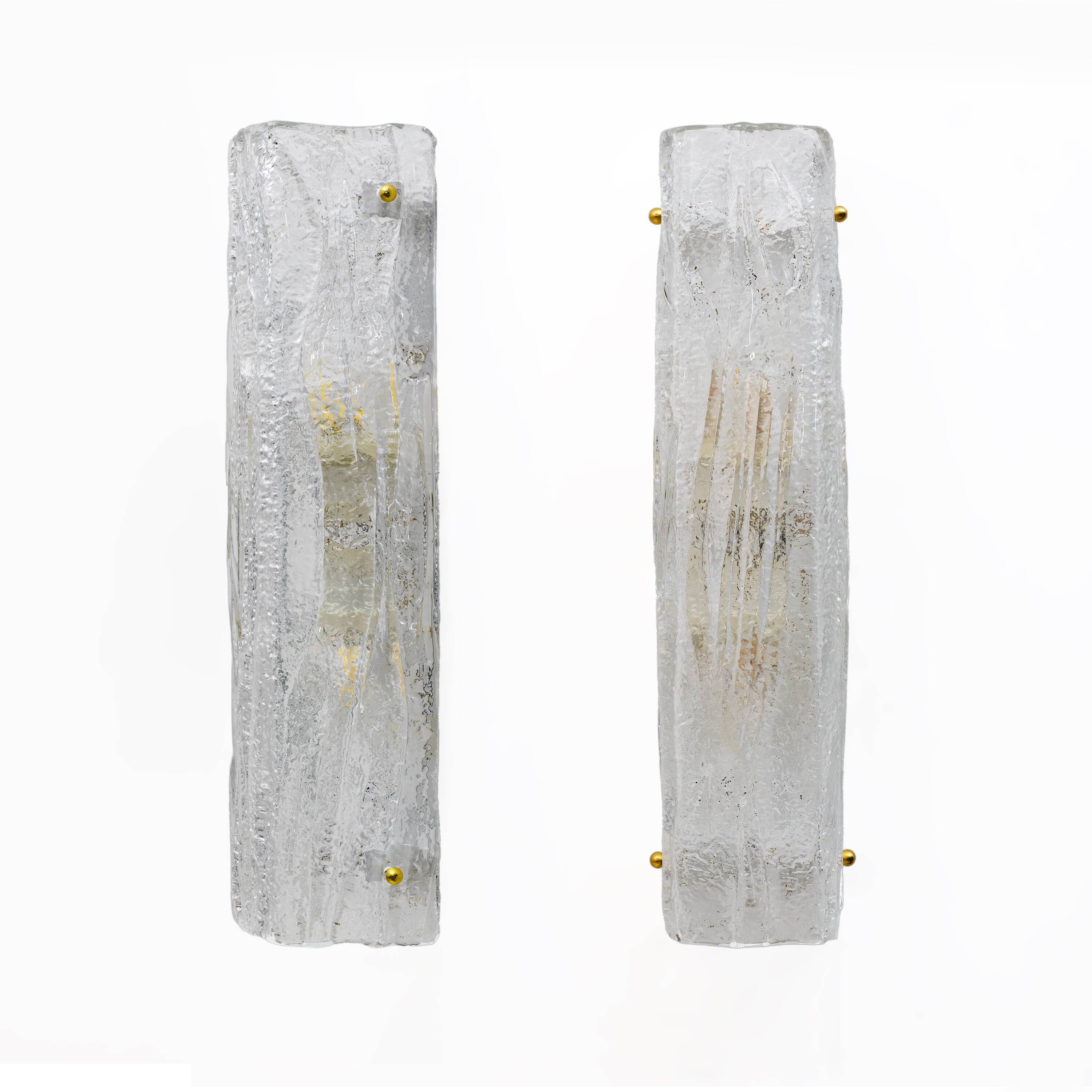 Pair of Mazzega-Style Crystal Natural Murano Glass Sconces