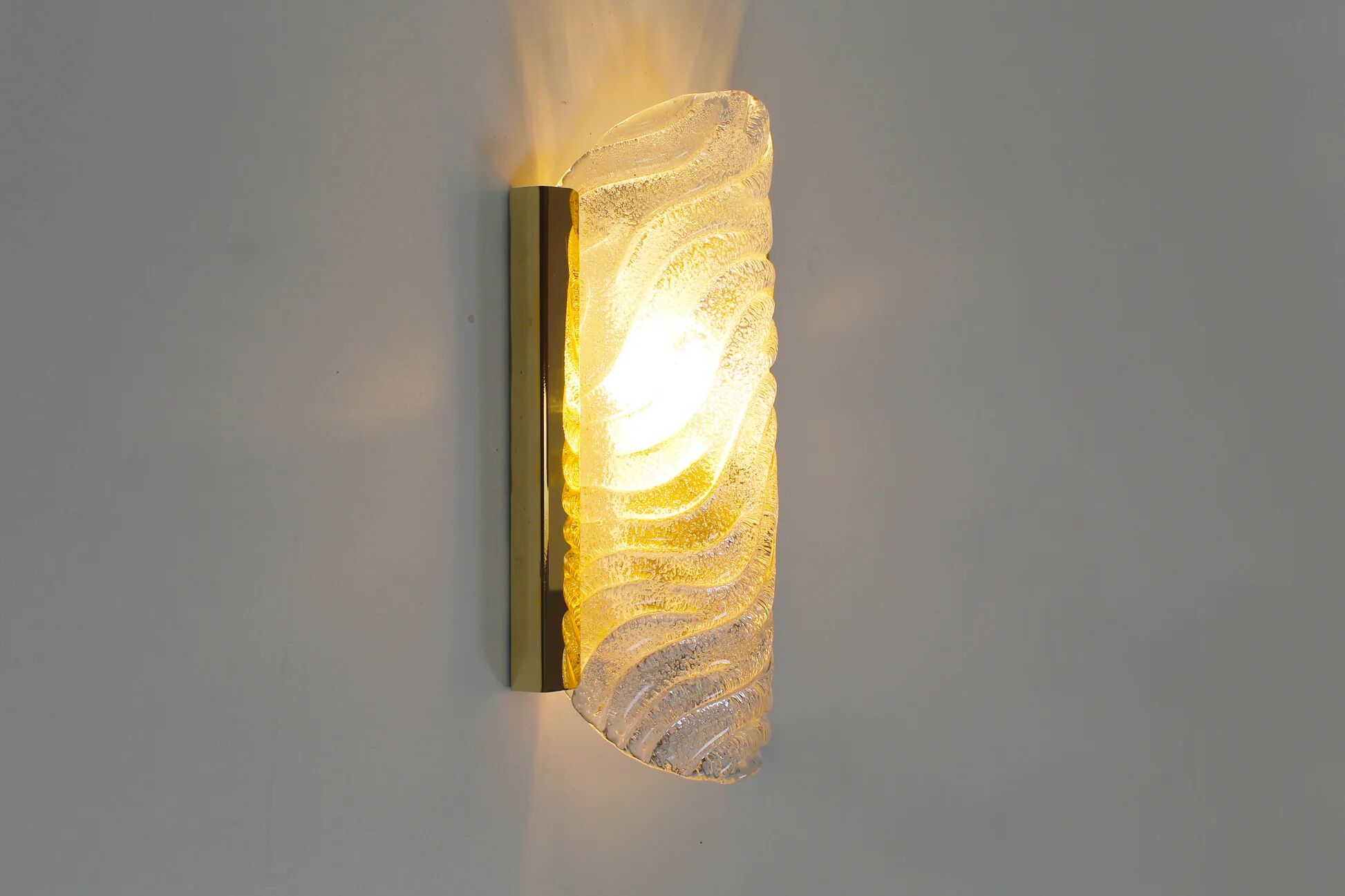 Pair of 70s wall lamps in glass and brass by Fischer Leuchten