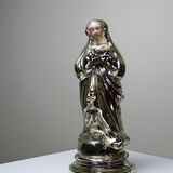 Old small virgin in polychrome 19th century glass eglomisée