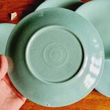 10 assiettes à desserts en céramique bleu Longchamp