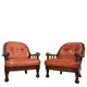 Pair of 60s armchairs in leather and wood