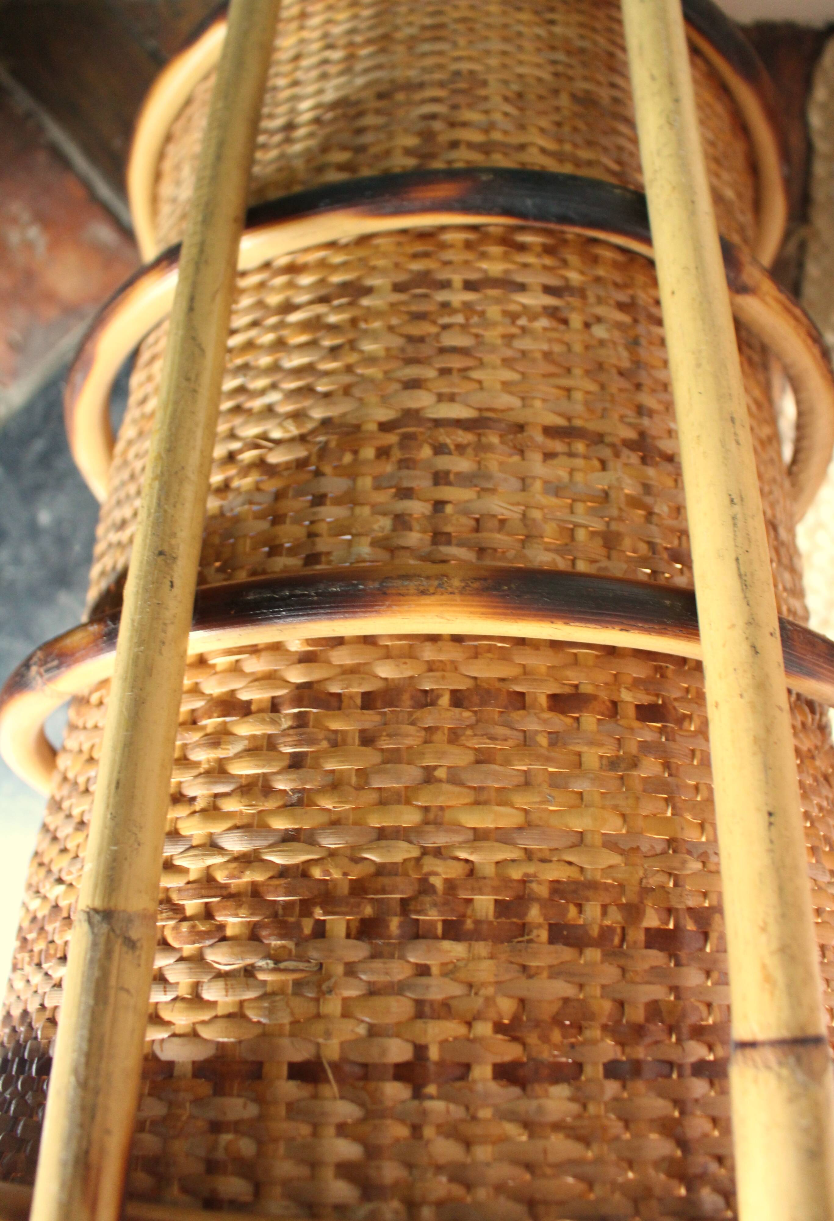 Porte revues panier bûches rotin osier vintage