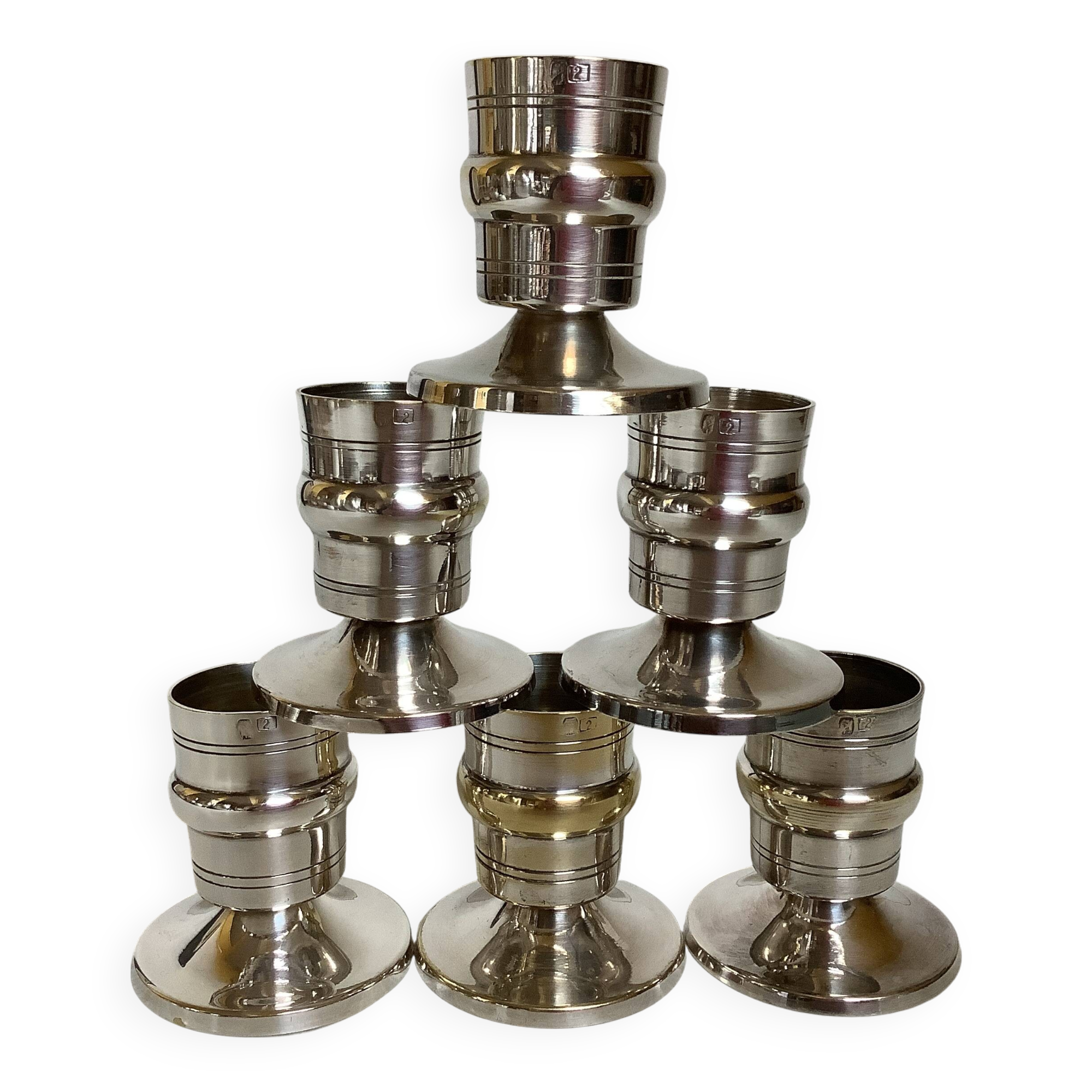 6 bougeoirs métal argenté