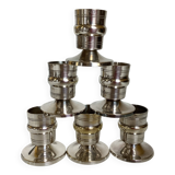 Six silver-plated metal candlesticks with punches