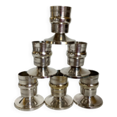 Six silver-plated metal candlesticks with punches