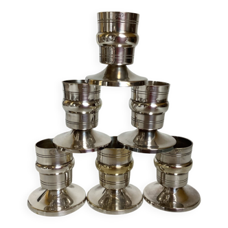 Six silver-plated metal candlesticks with punches