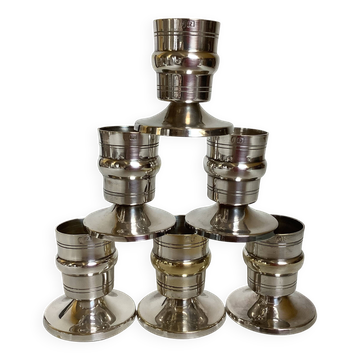 Six silver-plated metal candlesticks with punches