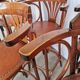Set of 6 Vintage Bentwood Bar Stool Set: Brown Leather Seat, Nailhead Trim