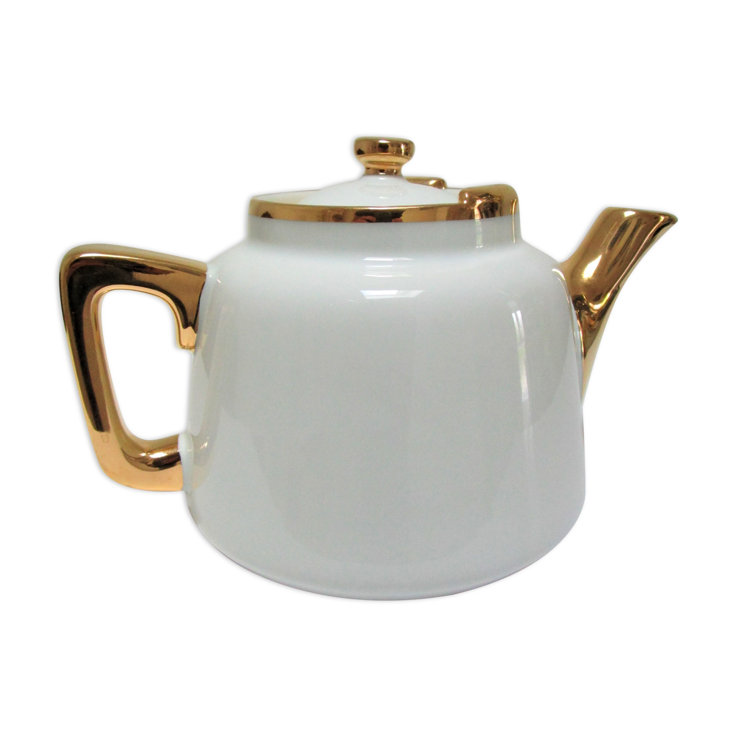 Teapot porcelain white and gold aluminite frugier limoges vintage