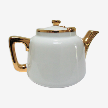 Teapot porcelain white and gold aluminite frugier limoges vintage