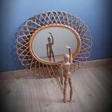 Old rattan oval mirror 58x50cm