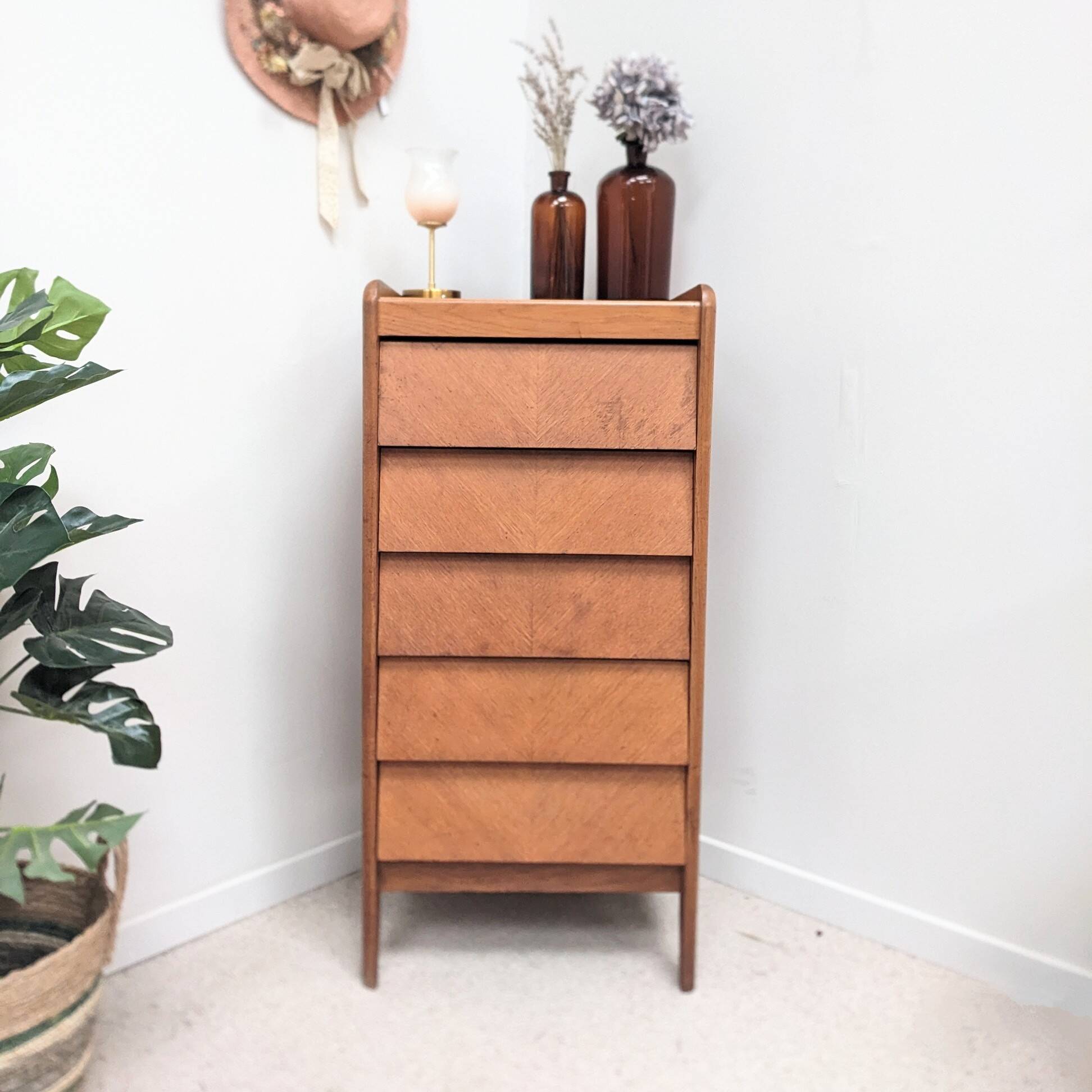 Chevron veneer chiffonier