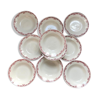 Lot of 10 vintage hollow plates, 50s, Ceranord model Ethel