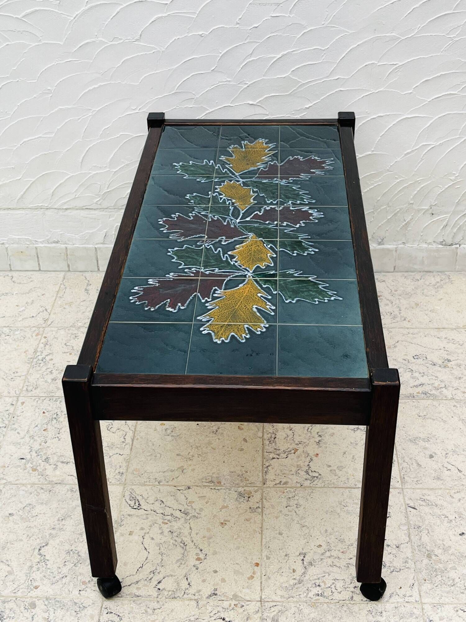 Vintage Coffee Table Ceramic and Solid Wood