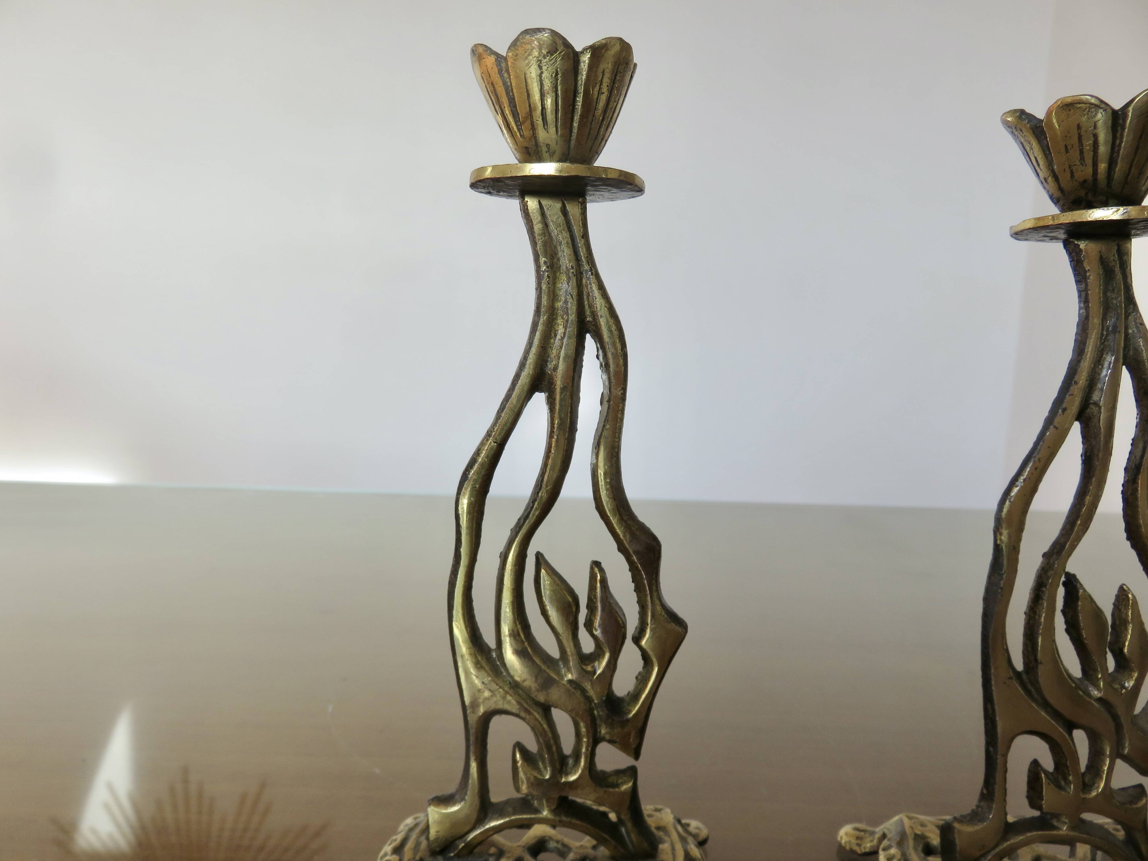 Pair of art nouveau style brass candlesticks
