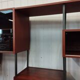 Scandinavian modular shelf bookcase in teak and black metal