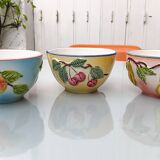 3 slip style bowls signed GV - Cherry, pear and peach patterns.
