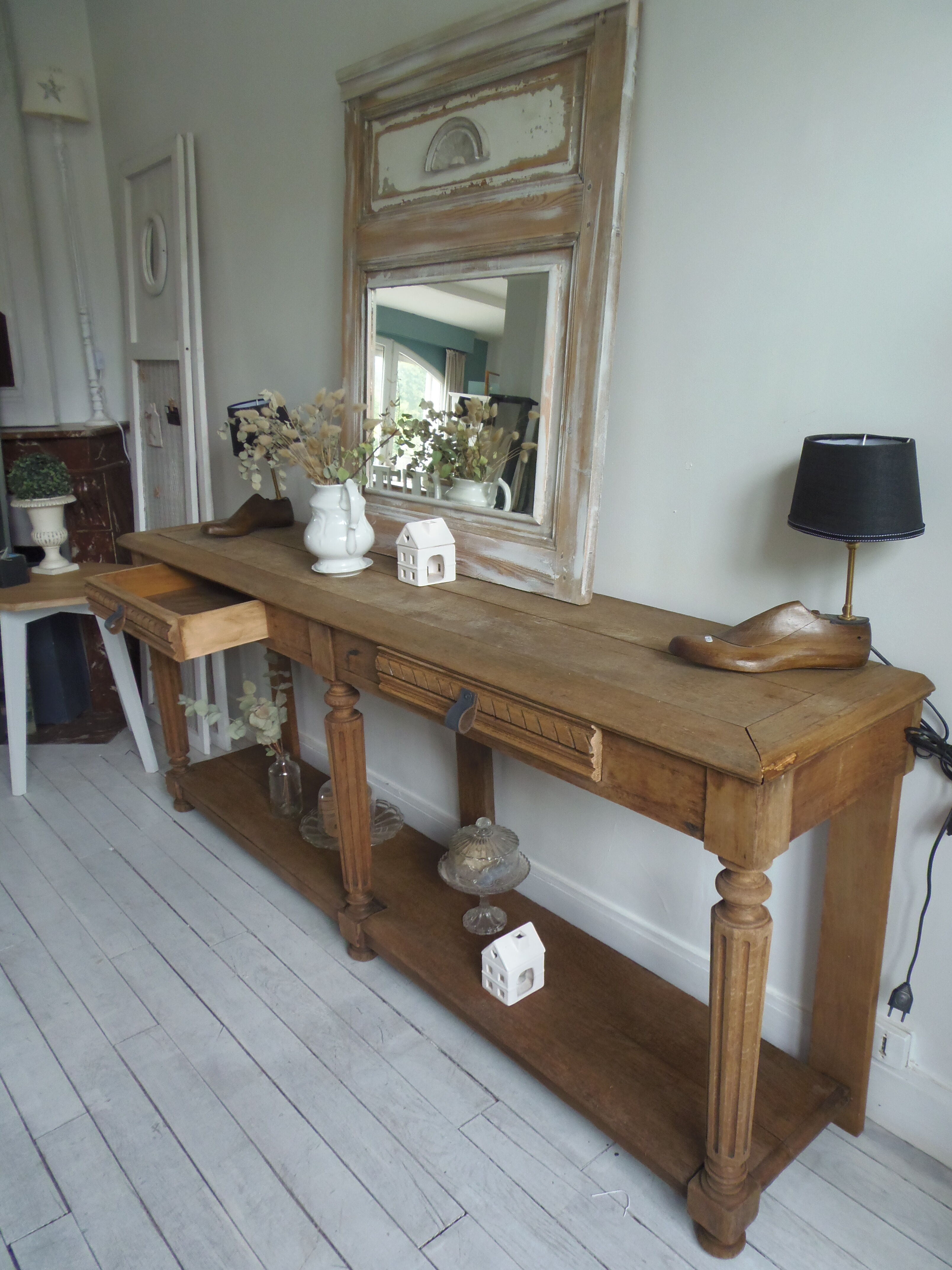 Old solid oak console waxed finish