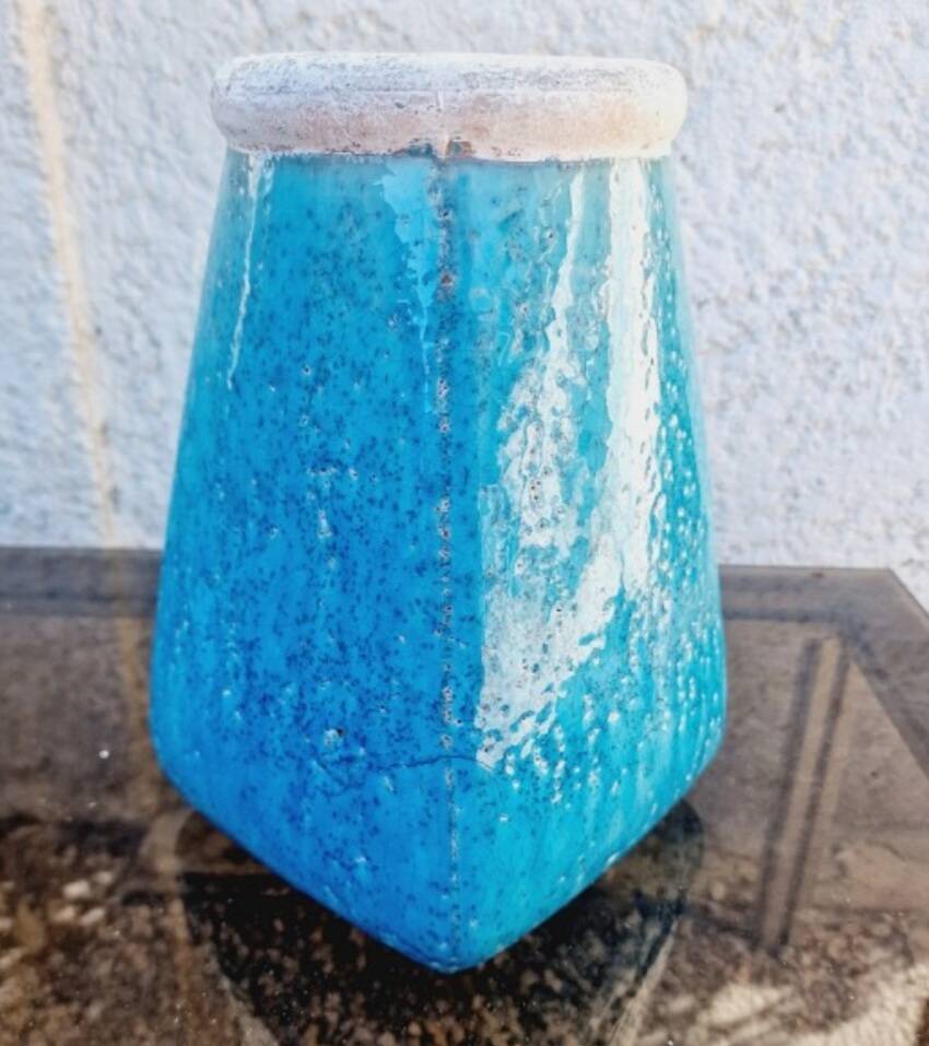 Turquoise cracked ceramic vase