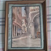 Tableau ancien représentant une rue de Lugano en Suisse