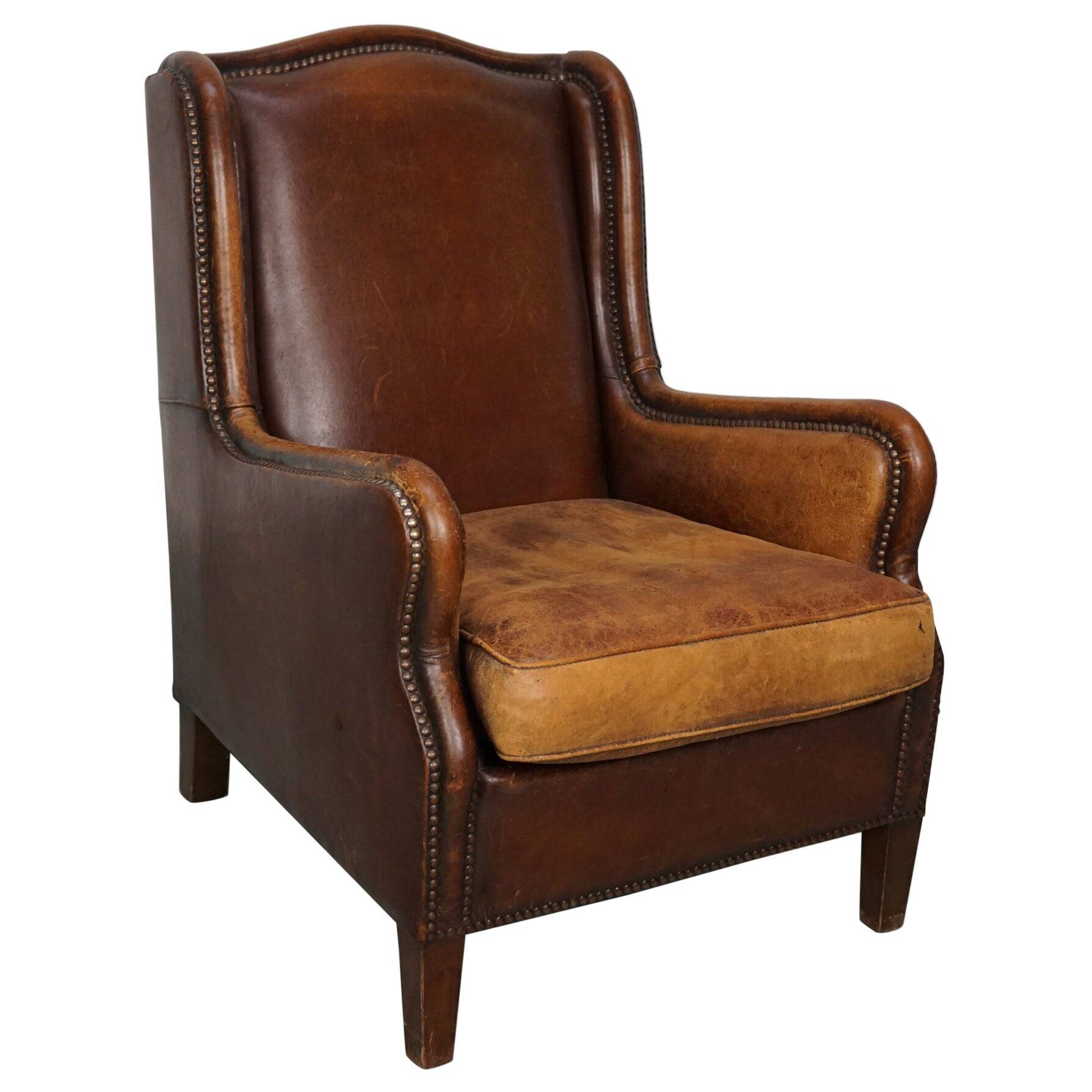 Vintage Dutch Club Chair in Cognac Leather