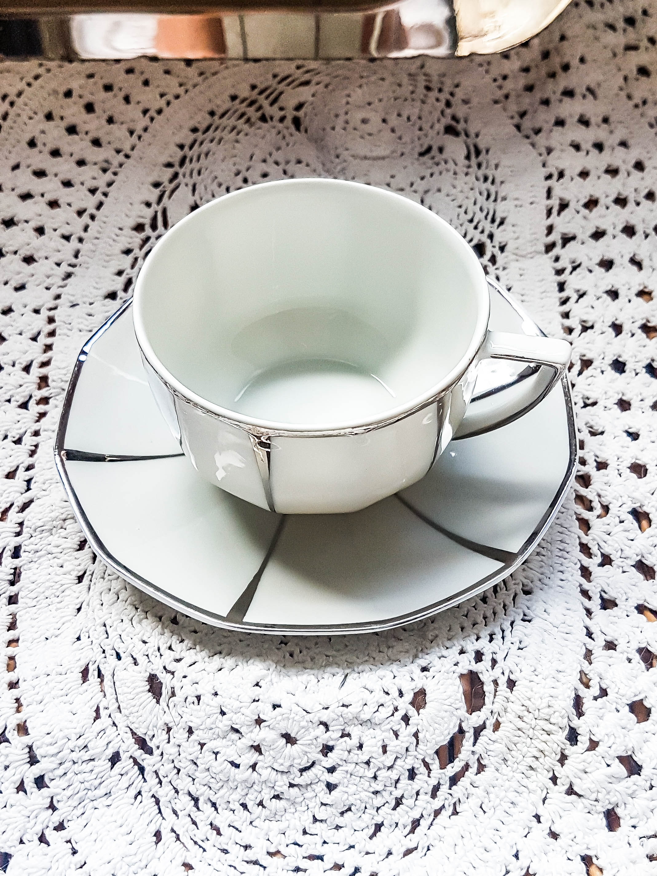 LIMOGES White and Silver Art Deco Style Coffee Service