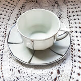 Service à café Limoges style art déco blanc et argent