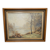 Huile sur toile – Paysage au bord de l’eau – signée H. David – XXe siècle